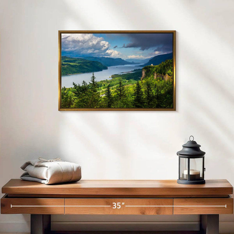Columbia River Gorge View, 19 po x 13 po, Cadre flottant doré