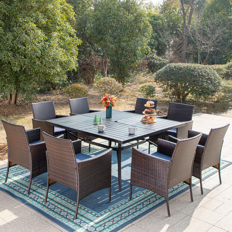 Alyah 8 - Person Patio Dining Set with Square Table , Cushions Included