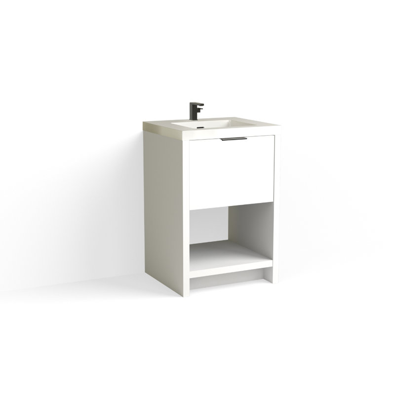 Vista 24" W Freestanding Single Bathroom Vanity, Single-Hole, White Gloss, White Nanomatte/Matte Black