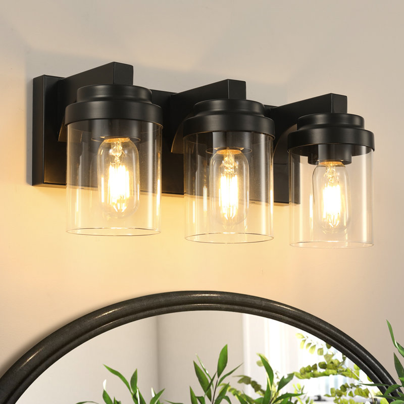 Luminaire de salle de bain à intensité variable avec abat-jour en verre, 3, Noir