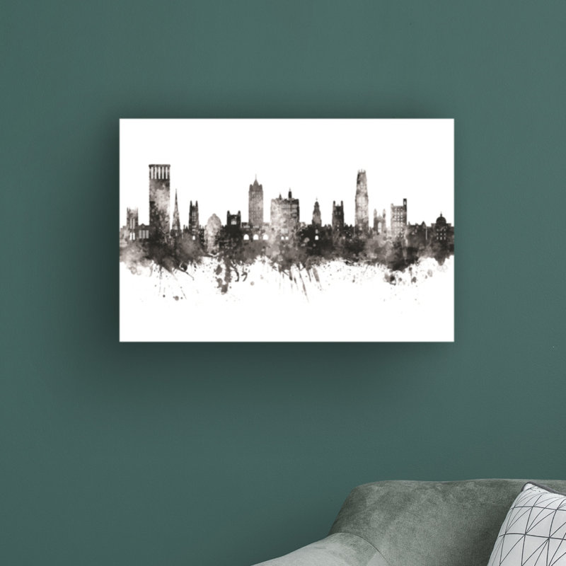 «New Haven Connecticut Skyline BW» par Michael Tompsett, impression sur toile tendue, H 16 po x l 24 po x P 2 po