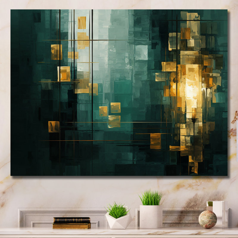 Sudden Serenity Abstract Teal And Gold I - Abstract Painting Wall Art Prints, H 16 po x l 32 po, Toile tendue