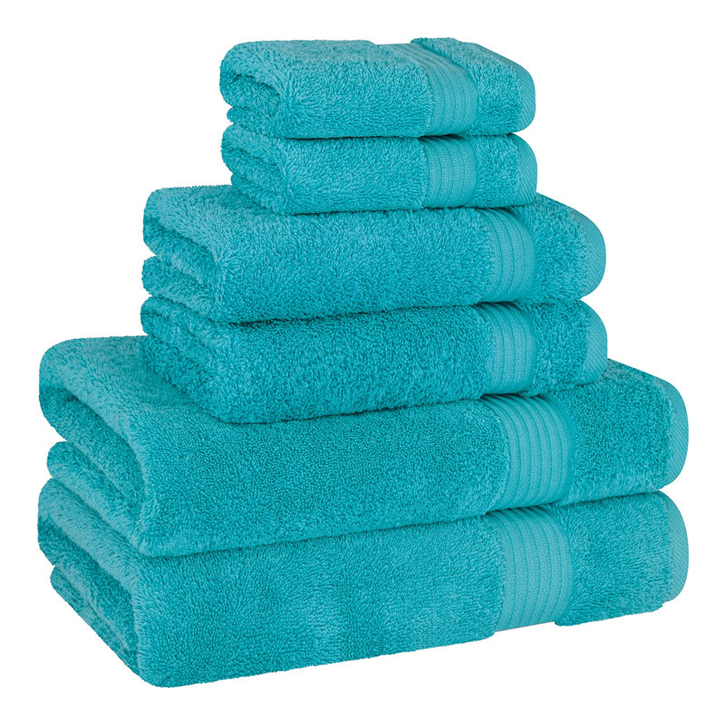 6 Piece Towel Set 100% Cotton Soft Absorbent  Towels For Bathroom 2 Bath Towels 2 Hand Towels 2 Washcloths, Aqua Blue Towel Set