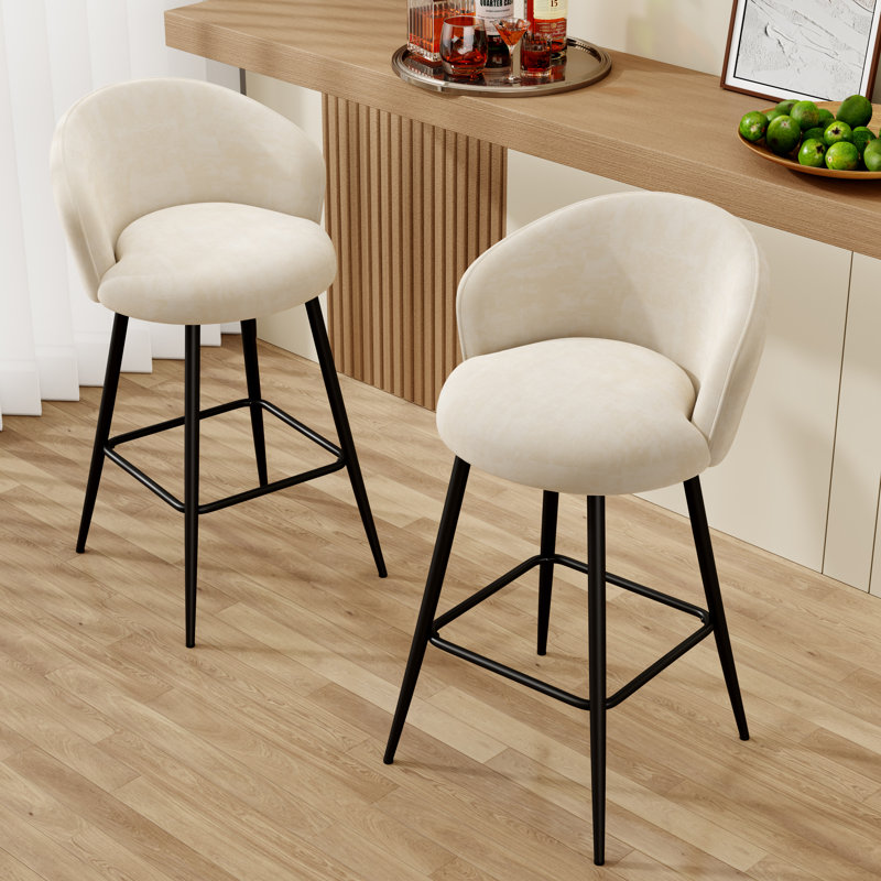 Upholstered Counter Stool With Metal Frame, Ivory, Counter Stool (24” Seat Height), 2