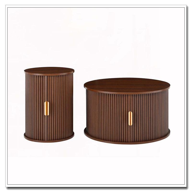 Ensemble de tables basses rondes en bois avec porte tambour, Noyer