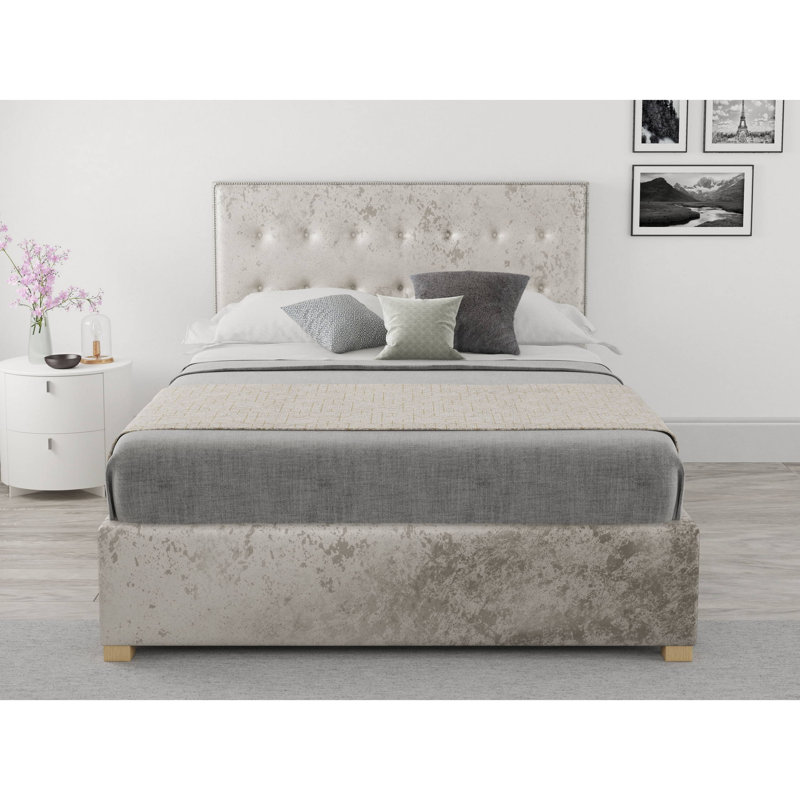 Abarca Upholstered Ottoman Storage Bed, Double (4'6), Silver