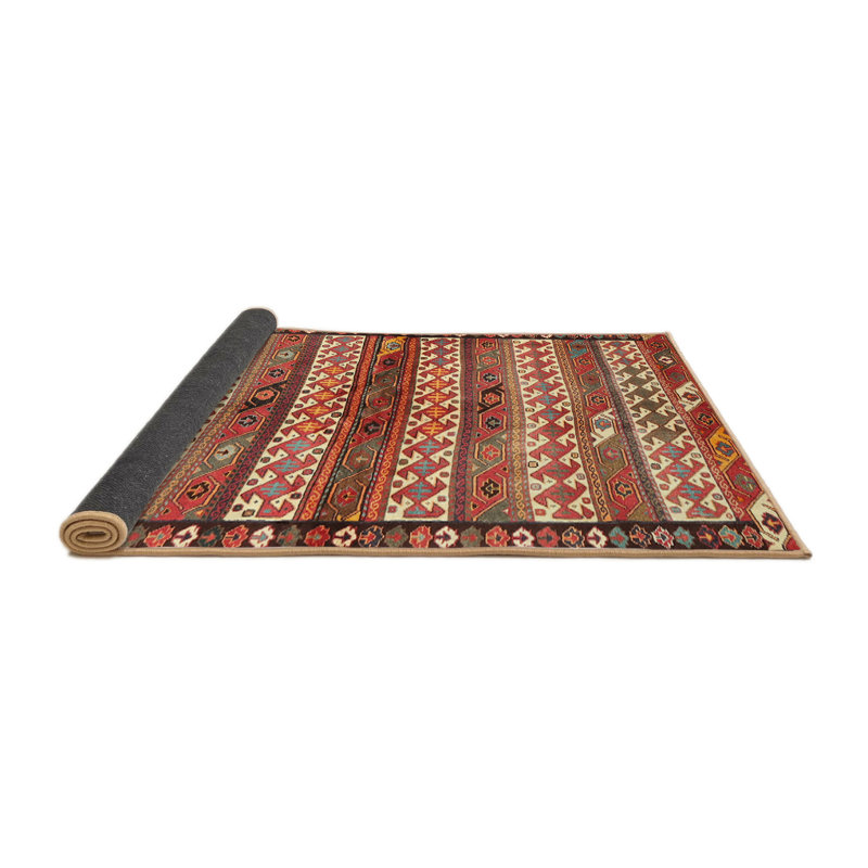 Tapis traditionnel rouge / noir / jaune clair, Rond 3 pi