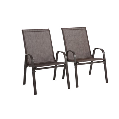 Ensemble de 2 chaises de patio, chaises de camping d'extérieur en tissu respirant PVC-coated polyester, ensemble de 2 chaises de jardin avec accoudoir à dossier haut pour patio de jardin