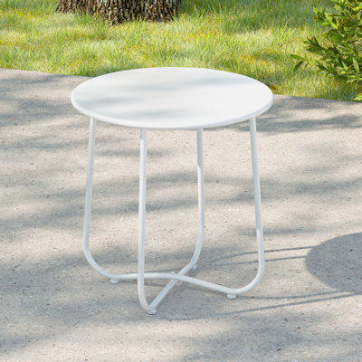 Ebern Designs Steel Patio Side Table, Weather Resistant Outdoor Round End Table for Room, Bedside, Porch