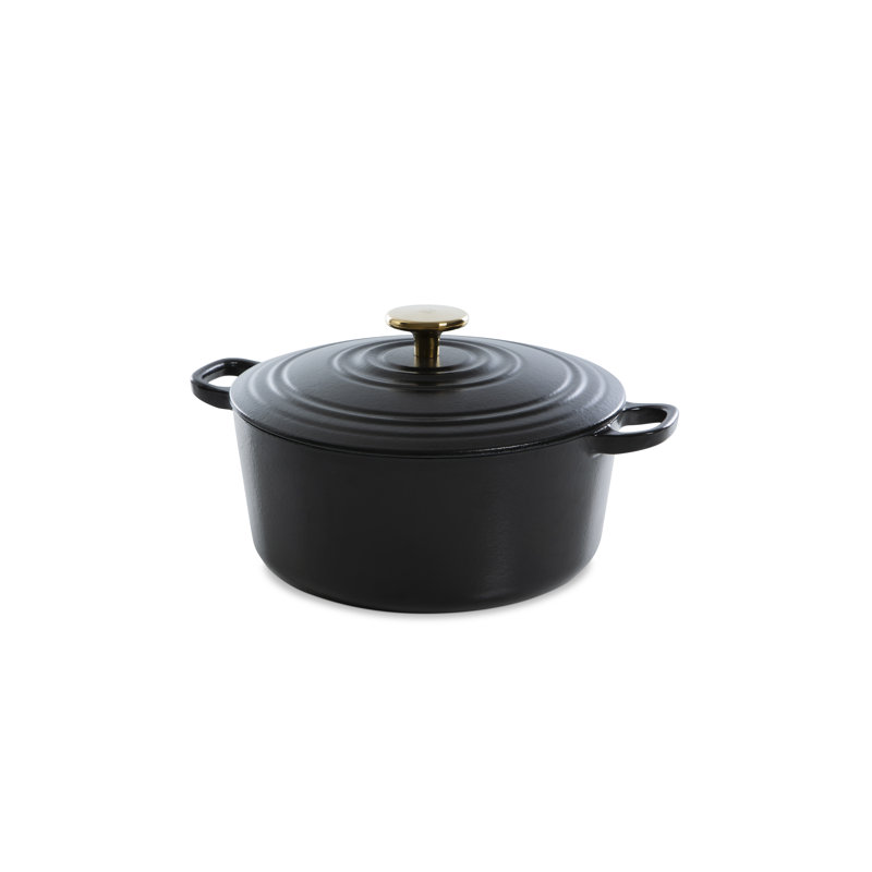 Bourgogne Cast Iron Round Casserole, Pitch Black, 6.7 L