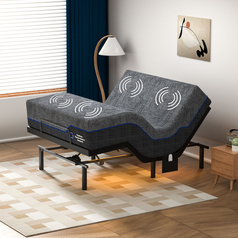 Adjustable Bed Frame With Gel Memory Foam Mattress, Electric Bed Frame With Massage & Wireless Remote, Graphene Fabric Cover, Pressure Relief, Mattress In A Box