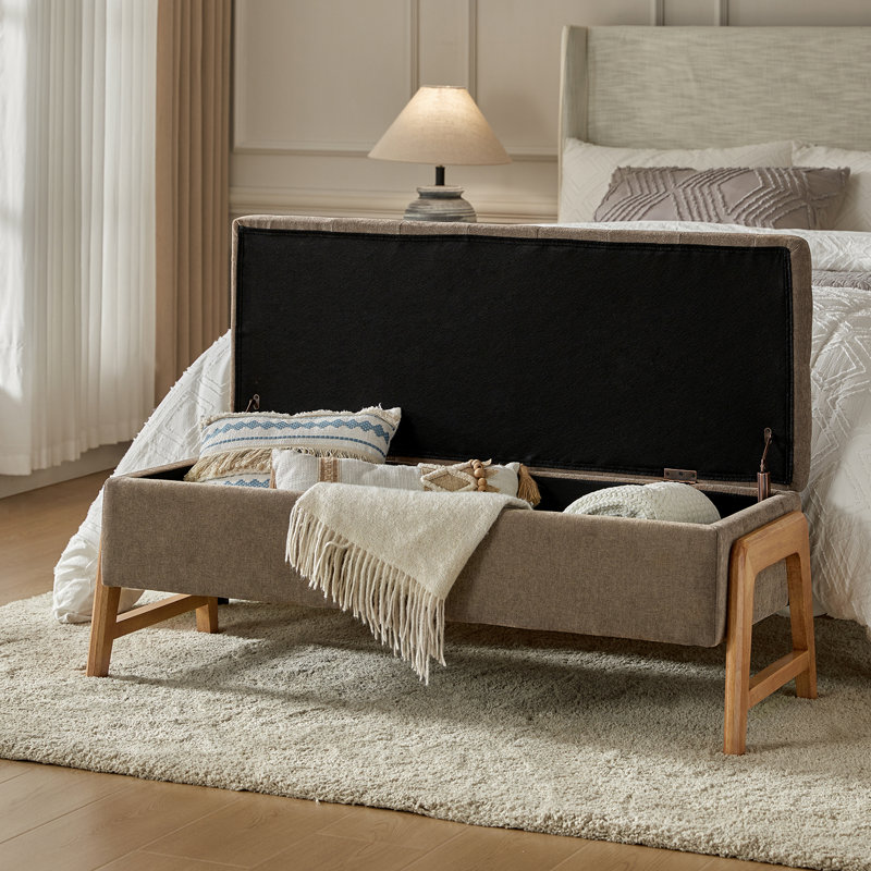 Brentlinger 49.6'' Mid-century Modern Upholstered Storage Bench with Solid Wood Legs and Tufted Seat, Brown
