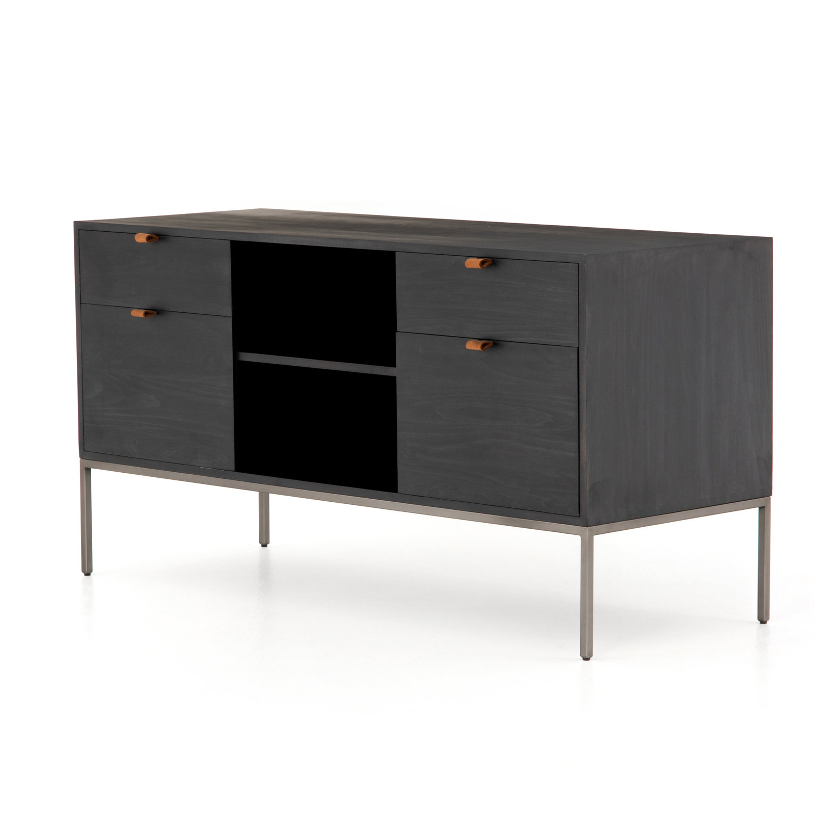 Loki 4 - Drawer Filing Credenza, Black Wash Poplar