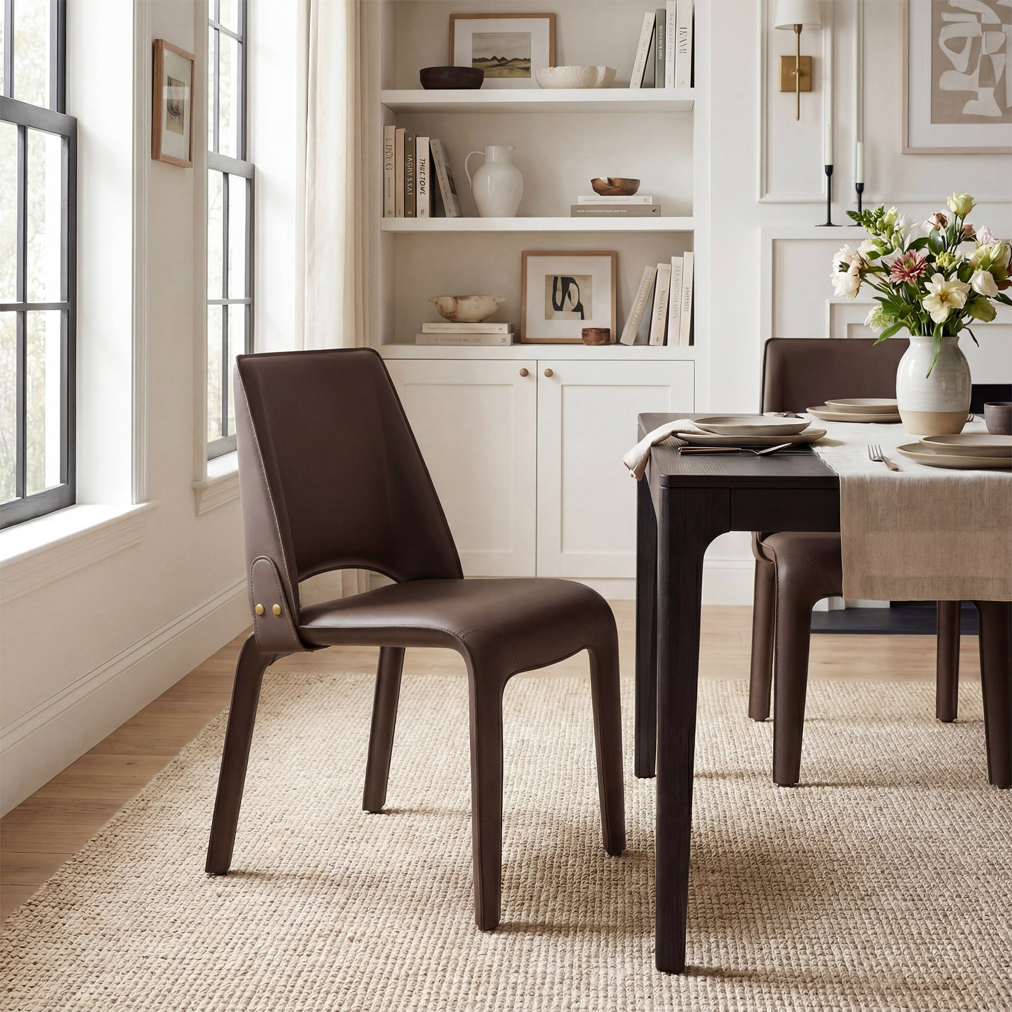 Vannes Vegan Leather Dining Chair, Brown, Minimal Assembly Needed, 1