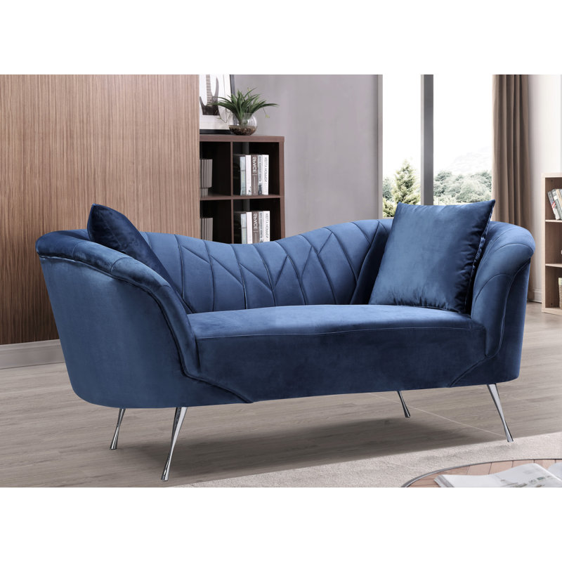 Canapé en velours à accoudoirs évasés, Velours bleu foncé, 34.2”H x 81.9”W x 31.5”D