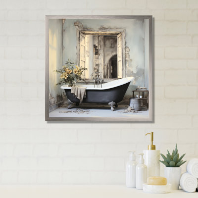 Bath, monochrome de Tranquillity III - Laundry, impression sur toile encadrée