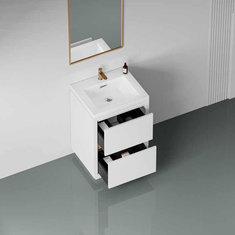 Meuble-lavabo sur pied 24 po avec lavabo, Blanc lustré