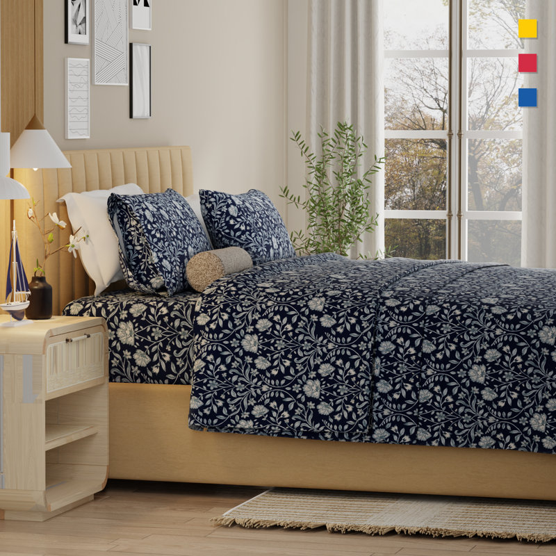 100% Cotton Lightweight Percale Weave Sheet Set, King Sheet Set with 2 Pillowcases, Adorn Floral Floral
