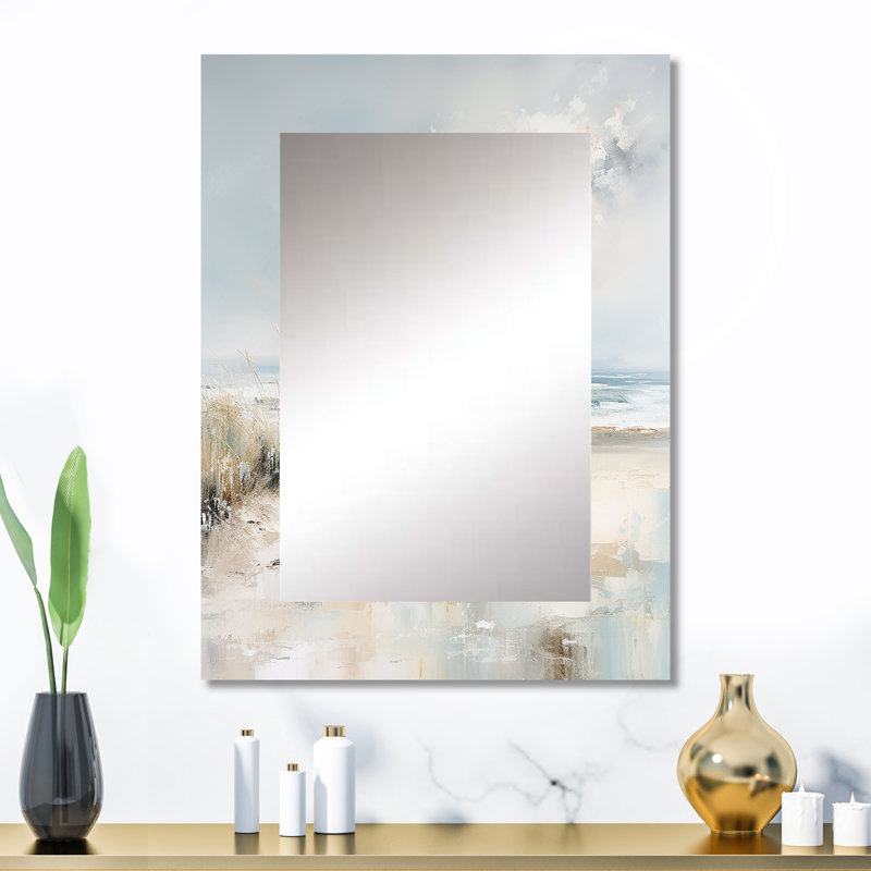 Coastal Ocean Charm In Winter II - grand miroir mural océan, miroir décoratif beige, impression d'art en métal, 32 po x 24 po