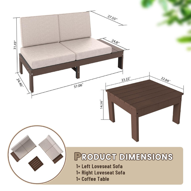 Piece Patio Sofas Set, HDPE Modern Seating with Coffee Table, Backyard