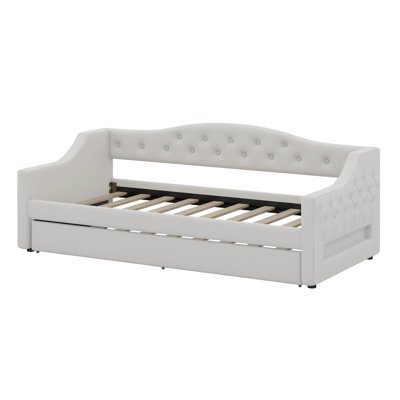 Upholstered Twin XL Size Daybed With LED Belt And Trundle