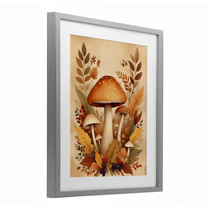 Automne, champignon, impression encadrée sous verre, design by Creative Studio, Cadre de ferme gris, H 21 po x l 17 po