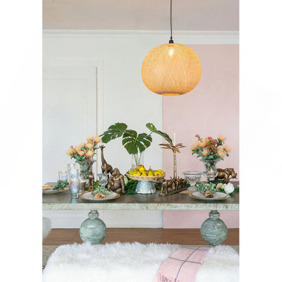 Lustre rond tissé en bambou D22x14 "