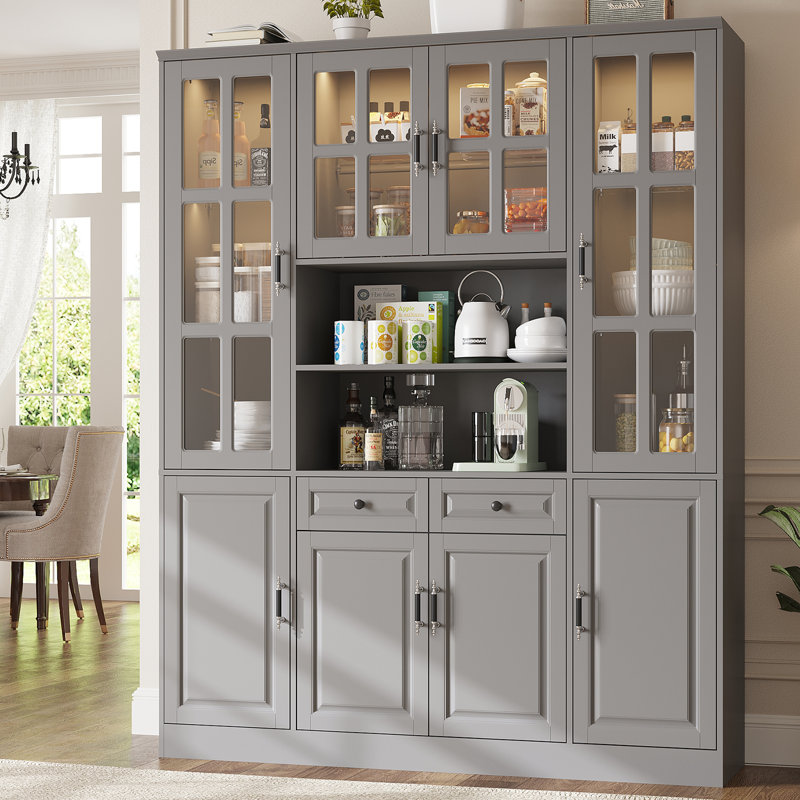  Grand garde-manger de 78,7 po avec lumières à DEL, garde-manger autoportant avec portes en verre, grande armoire de rangement pour aliments (l 63 po x P 15,7 po)
