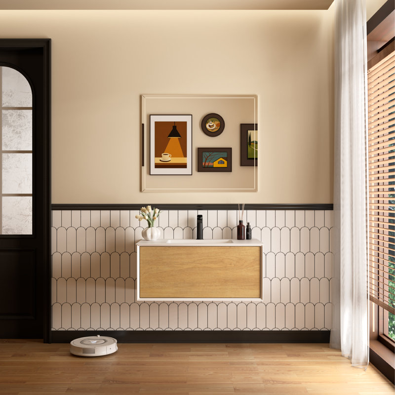 Meuble-lavabo mural simple 30 po avec surface solide blanche et 1 tiroir moderne 30 po, 36"