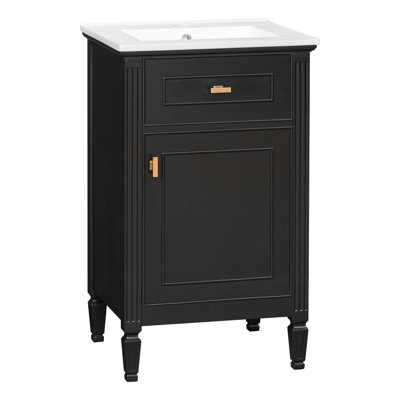 20-Inch Bathroom Vanity With Sink,Solid Wood Legs,Adjustable Shelf,Tilt-Out Drawer,Zinc Alloy Knobs, Modern Freestanding Cabinet For Small Bathroom