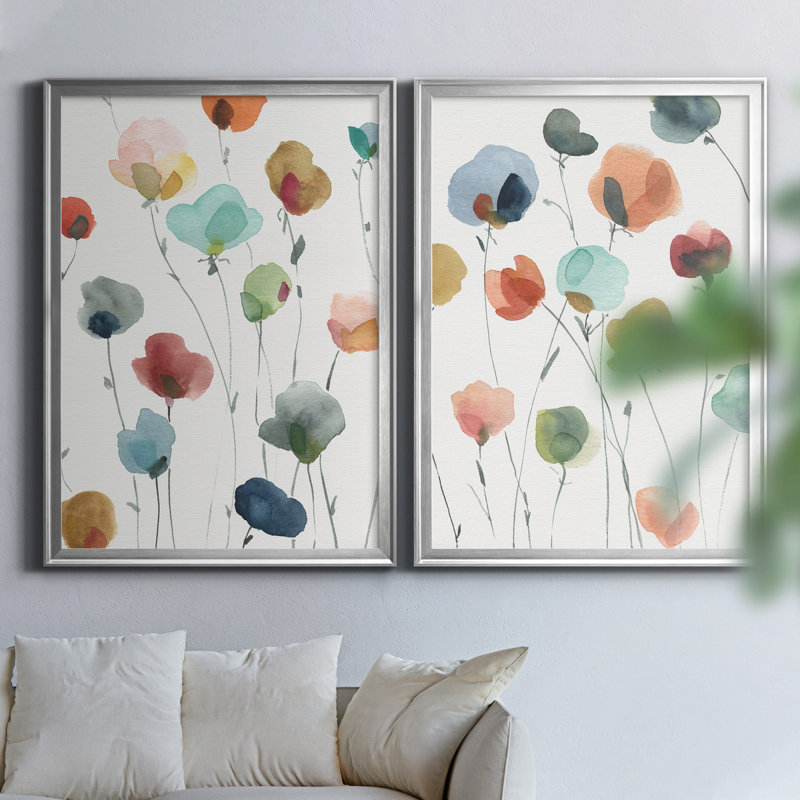 «Lollipop Garden I», ensemble de 2 impressions, Toile encadrée, H 18,5 po x l 49 po x P 1,5 po, Argent argent