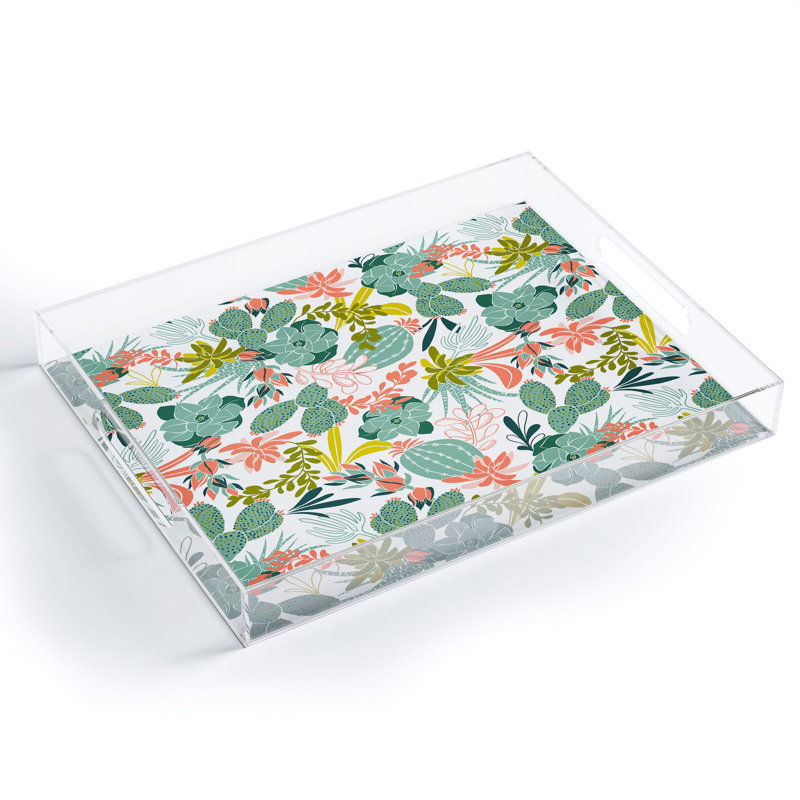 Plateau en acrylique Cassidy Rae Marietta, Blanc/vert, Floral