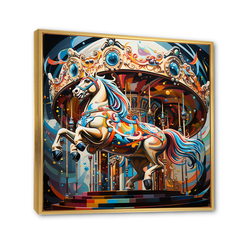 Carousel Horse - Carrousel, reproduction sur toile, Cadre flottant doré, H 30 po x l 30 po x P 1 po