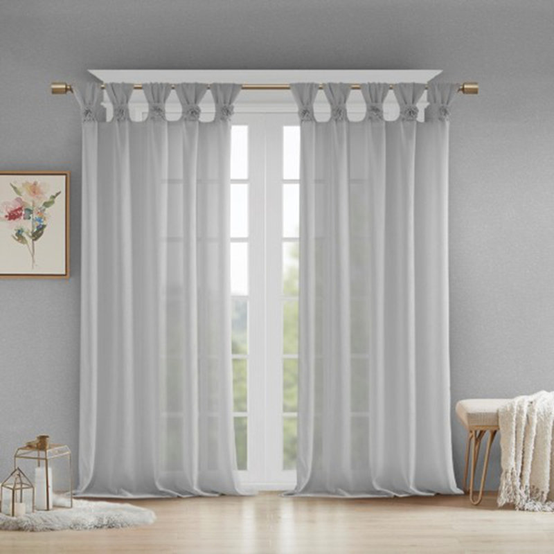 Floral Embellished Cuff Tab Top Solid Curtain Panel, Gray, 50" W x 63" L