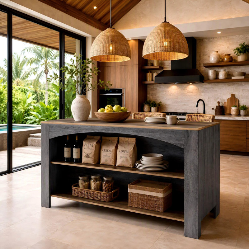 Îlot de cuisine de style ferme moderne avec rangement et sièges