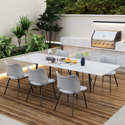 Table de salle à manger rétractable en pierre frittée 94,4 "pour 94 à 8 personnes