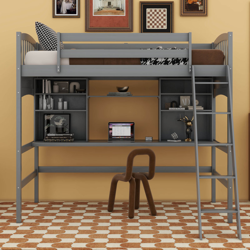 Chyleen Twin Size Loft Bed with Storage Shelves, Gray