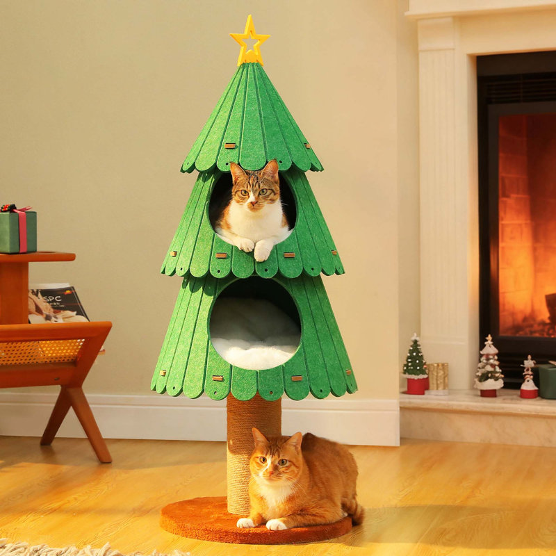Arbre à chat de 42,9 pouces pour chats d'intérieur avec 2 maisons confortables, meubles d'escalade pour chatons pour jouer et dormir