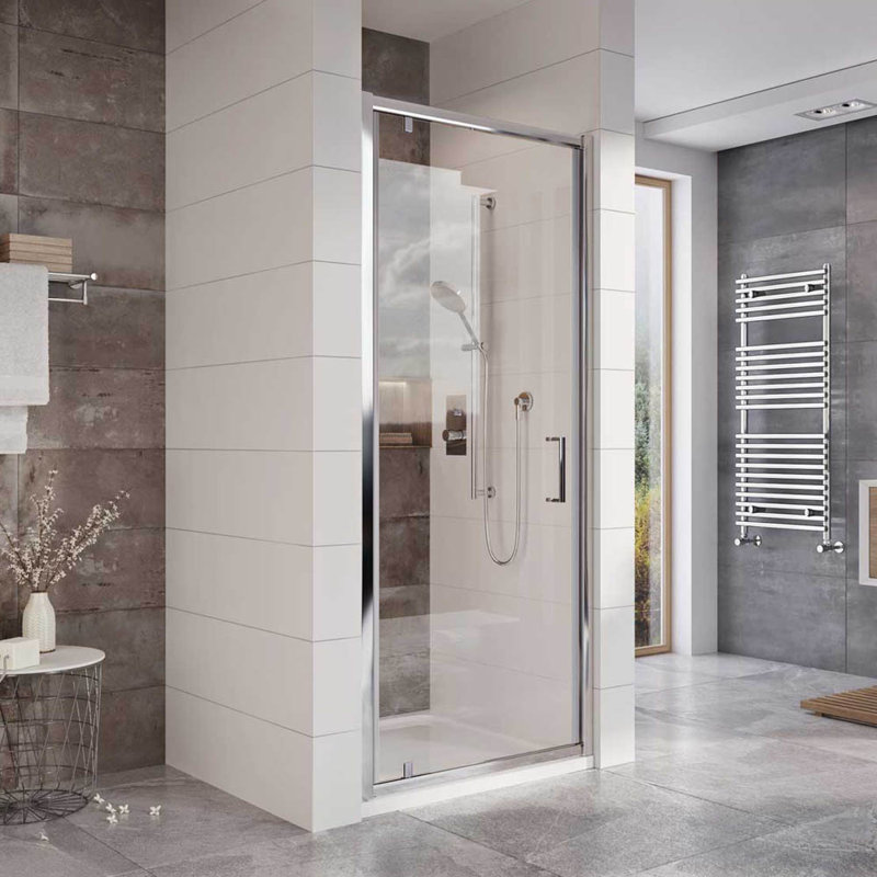 Feora 760mm W x 1950mm H Pivot Semi-Frameless Tub Door with Clear Glass, H 195 x W 80 cm
