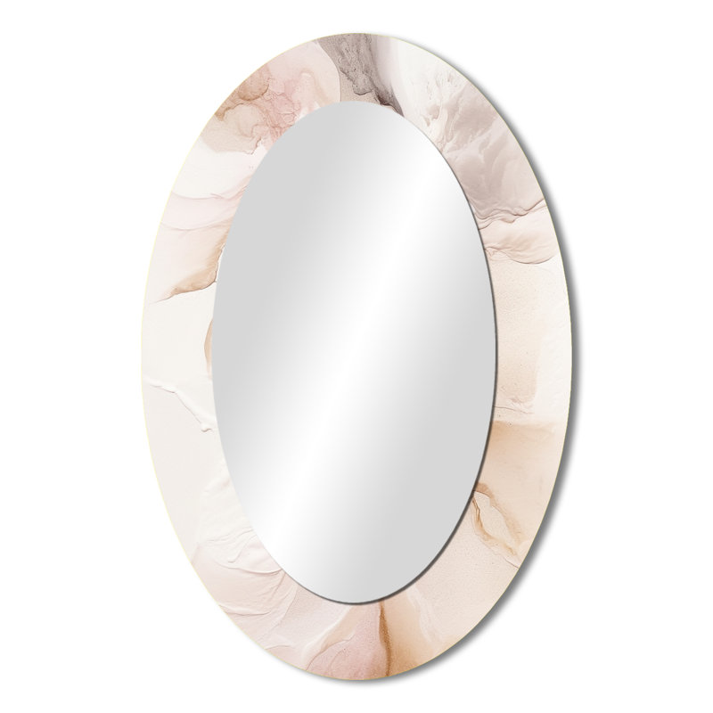 Brown Abstract Delicate Marble II - Brown Oval Wall Mirror Decor, 36" x 24"