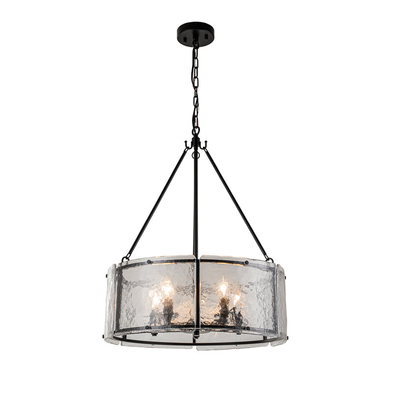 Jairdan 5 - Light Dimmable Matte Black Drum Chandelier, Black