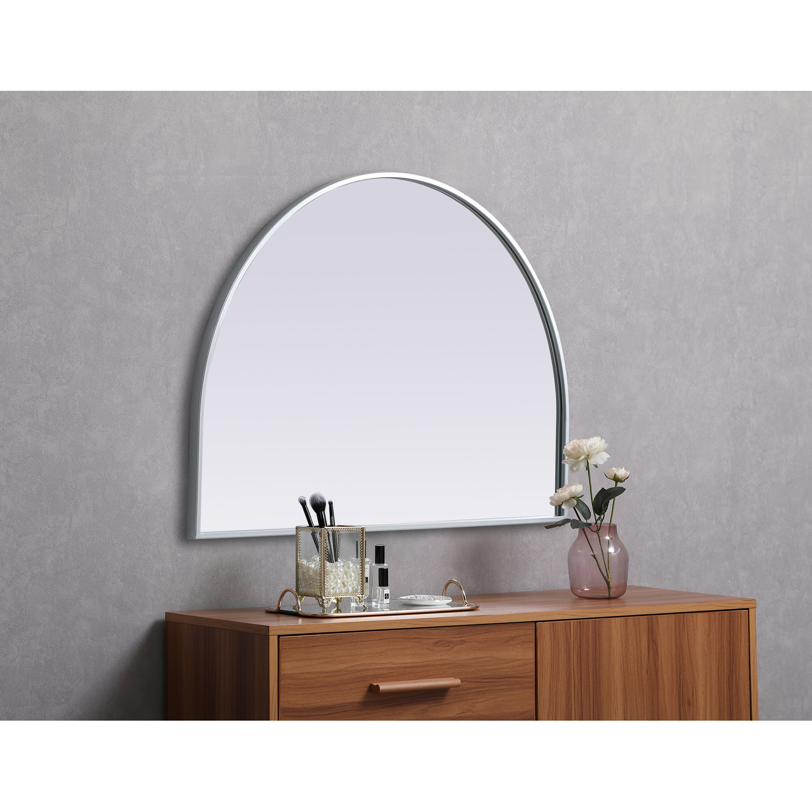 Sabine Metal Arch Wall Mirror, Silver, 24" x 33"