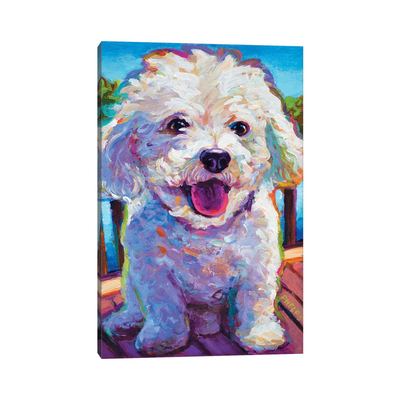 Bichon frisé par Robert Phelps - reproduction d'art, H 40 po x l 26 po x P 1,5 po, Toile tendue