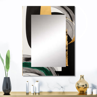 Art déco moderne vert II - miroir mural décoratif transitionnel, grand miroir vert, impression d'art en métal