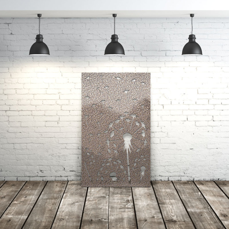 Panneau d'intimité en aluminium découpé au laser Dandelion - Art mural extérieur thermolaqué en métal, cloison décorative de clôture de jardin