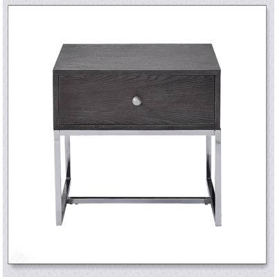 Modern Rectangular End Table With Spacious Drawer And Metal Sled Base, Perfect For Stylish Storage And Organization.