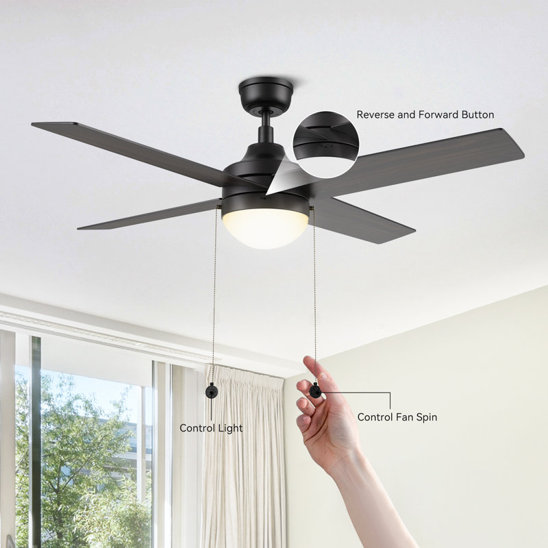 Joahan 52'' Ceiling Fan with LED Lights, Black with Black Blades