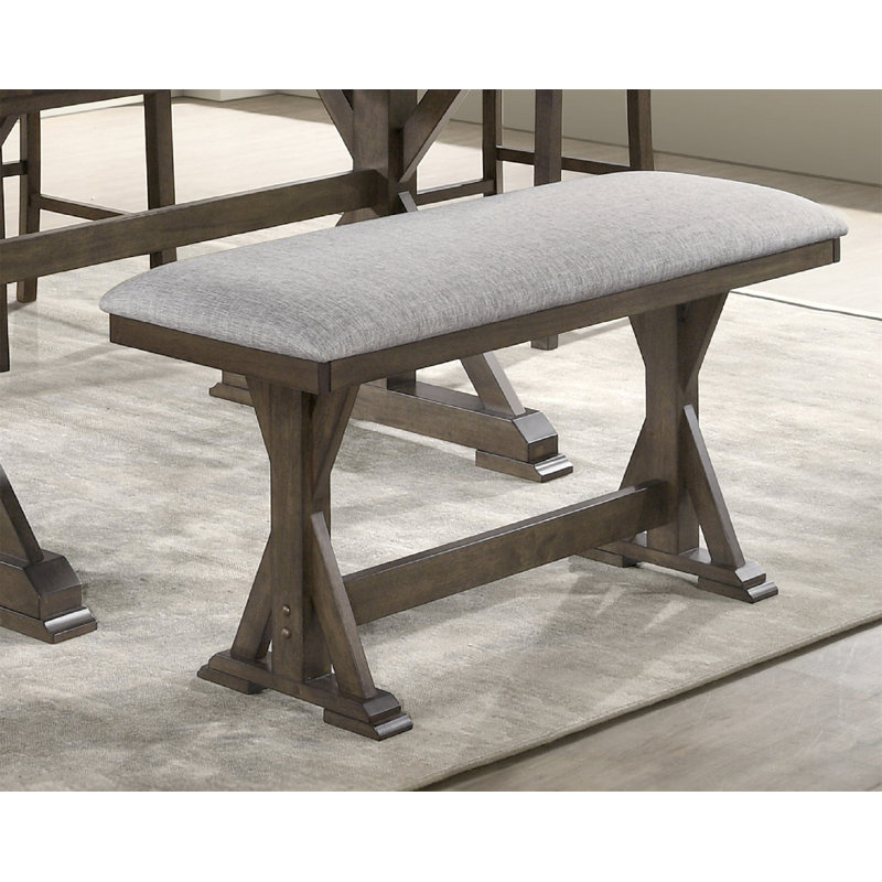 1Pc Rustic Upholstered Counter Height Dining Bench Rich Wood Finish Wooden Dining Room Furniture Brown