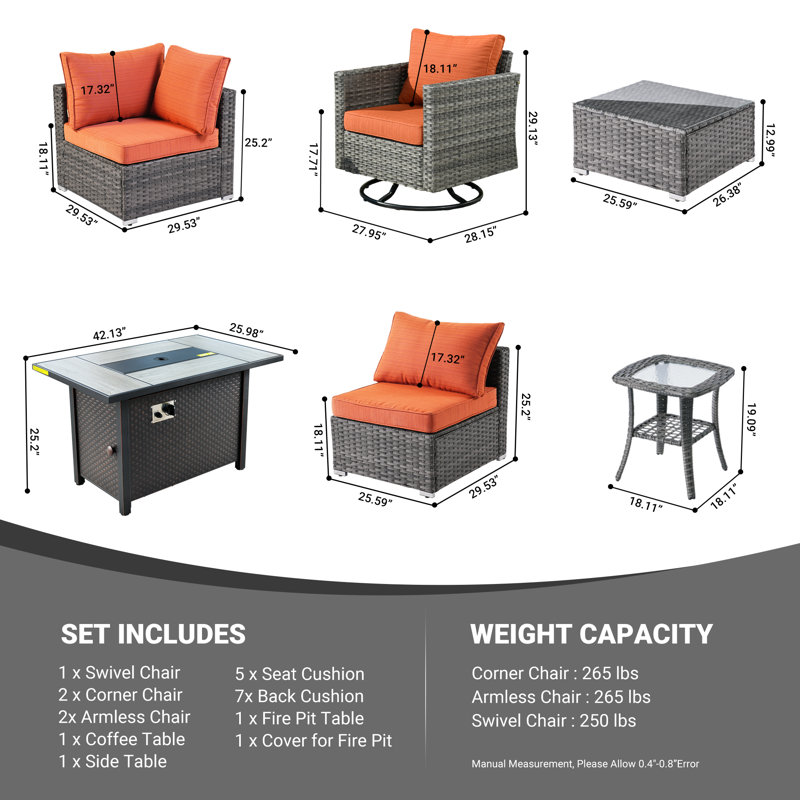 Premium All-Weather Wicker 4 - Person Patio Conversation Set with Cushions, Orange Red