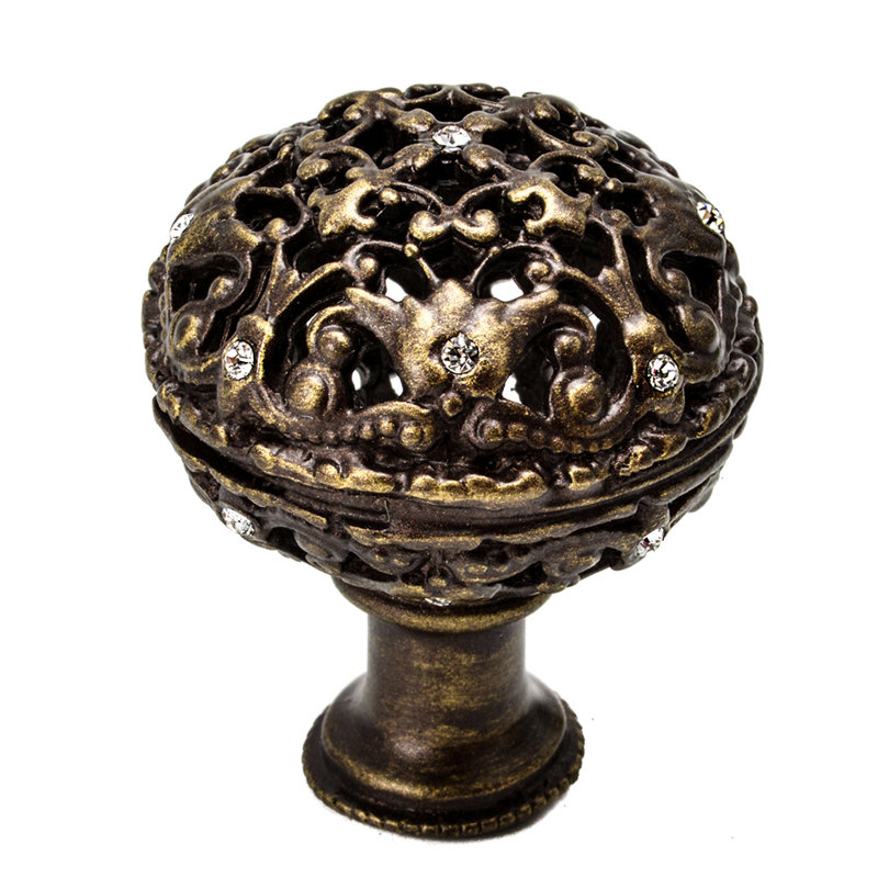Juliane Grace large knob full round with 17 Swarovski Clear Crystalsin Oil Rub Bronze, Antique Brass